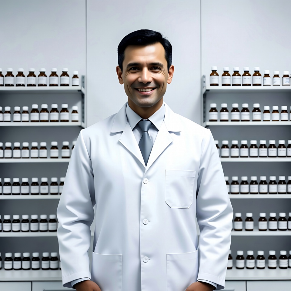 Smiling male doctor with medicine bottles Smiling male doctor with medicine bottles