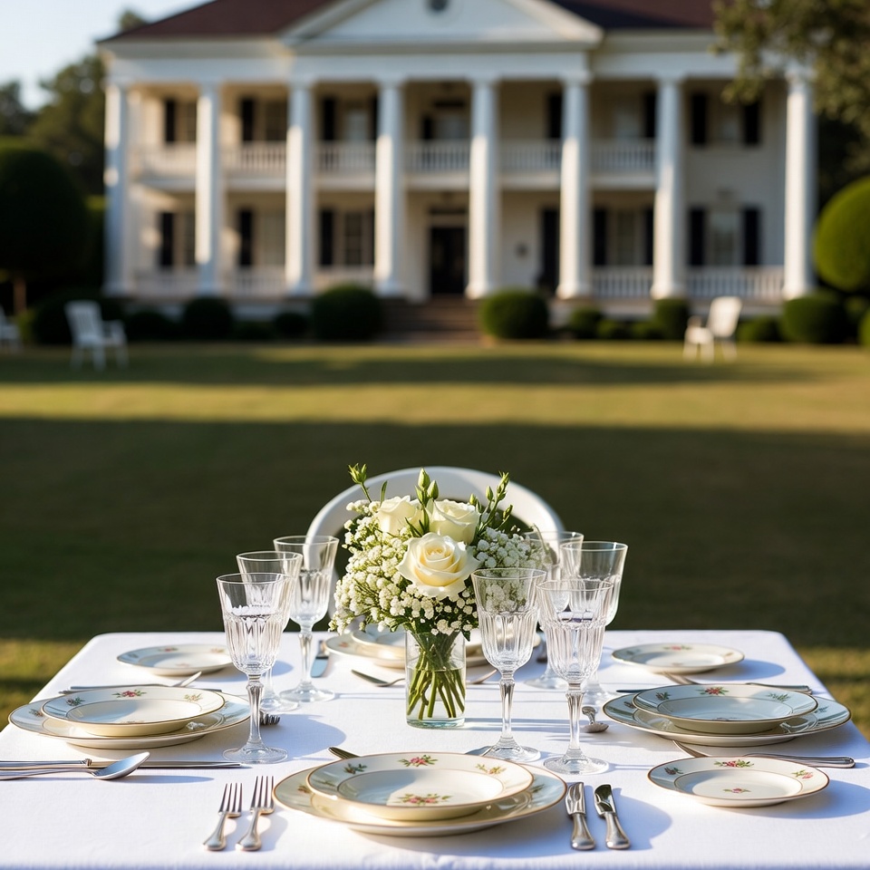 Elegant White Porch Table Setting Outdoors Elegant White Porch Table Setting Outdoors