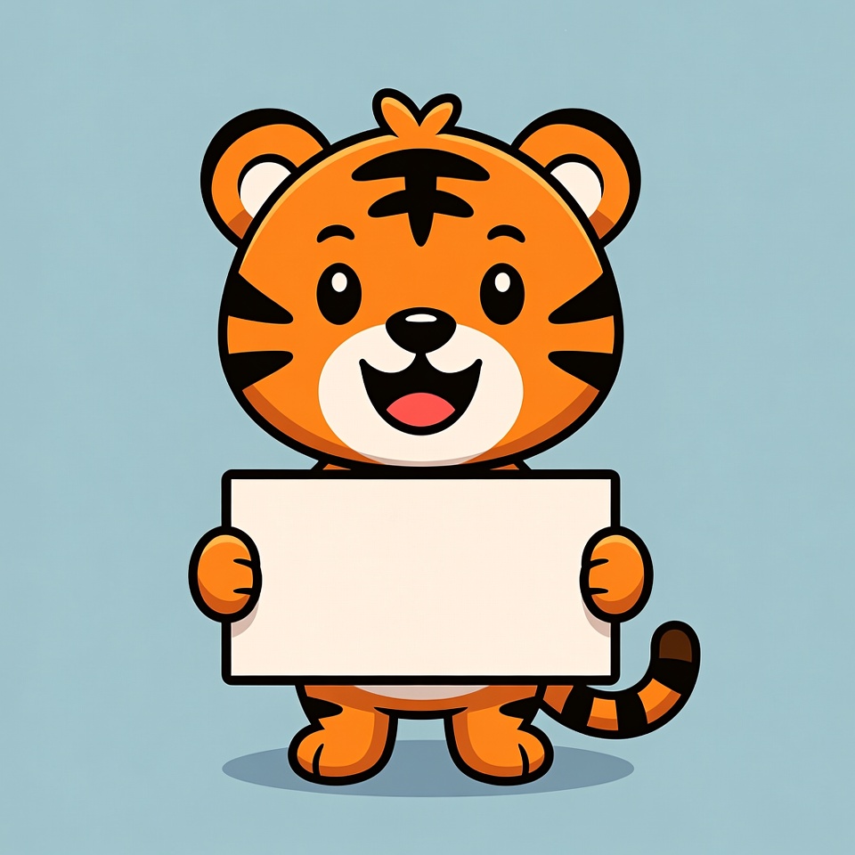 Cute cartoon tiger holding blank sign Cute cartoon tiger holding blank sign