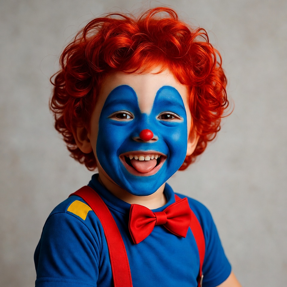 Boy in clown costume smiling Boy in clown costume smiling