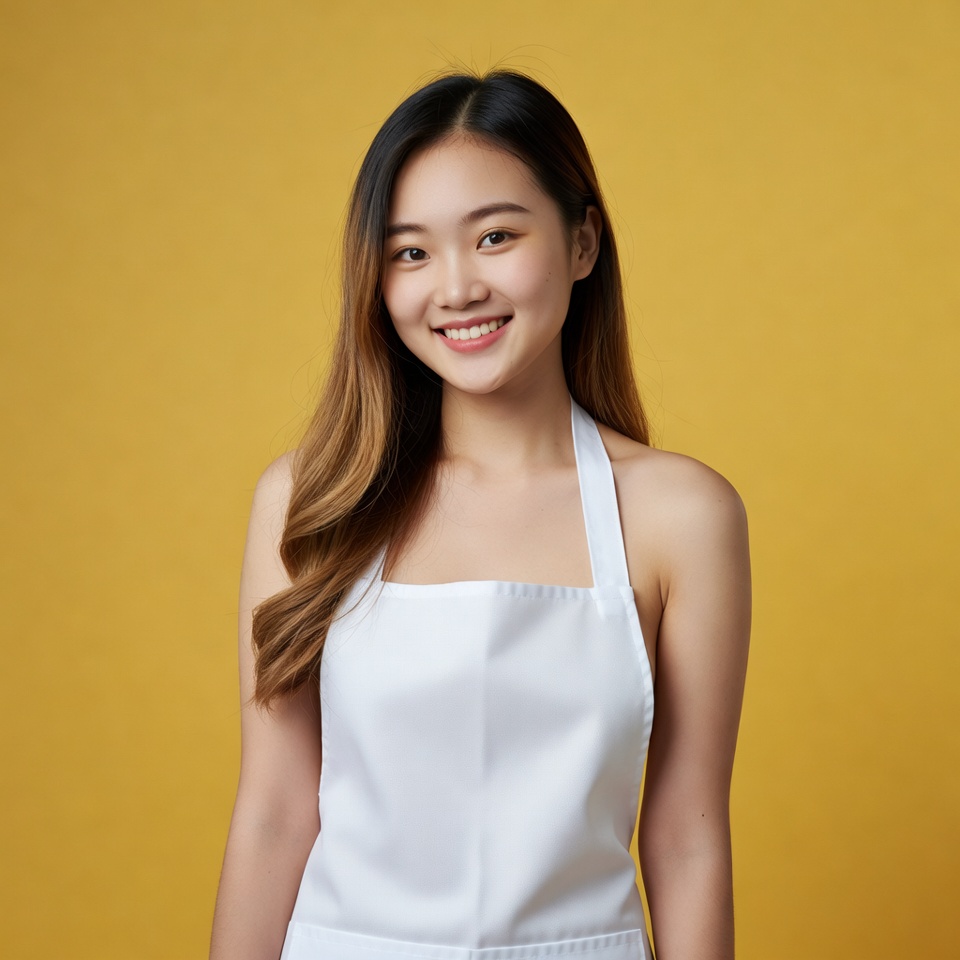 Asian woman wearing white apron Asian woman wearing white apron