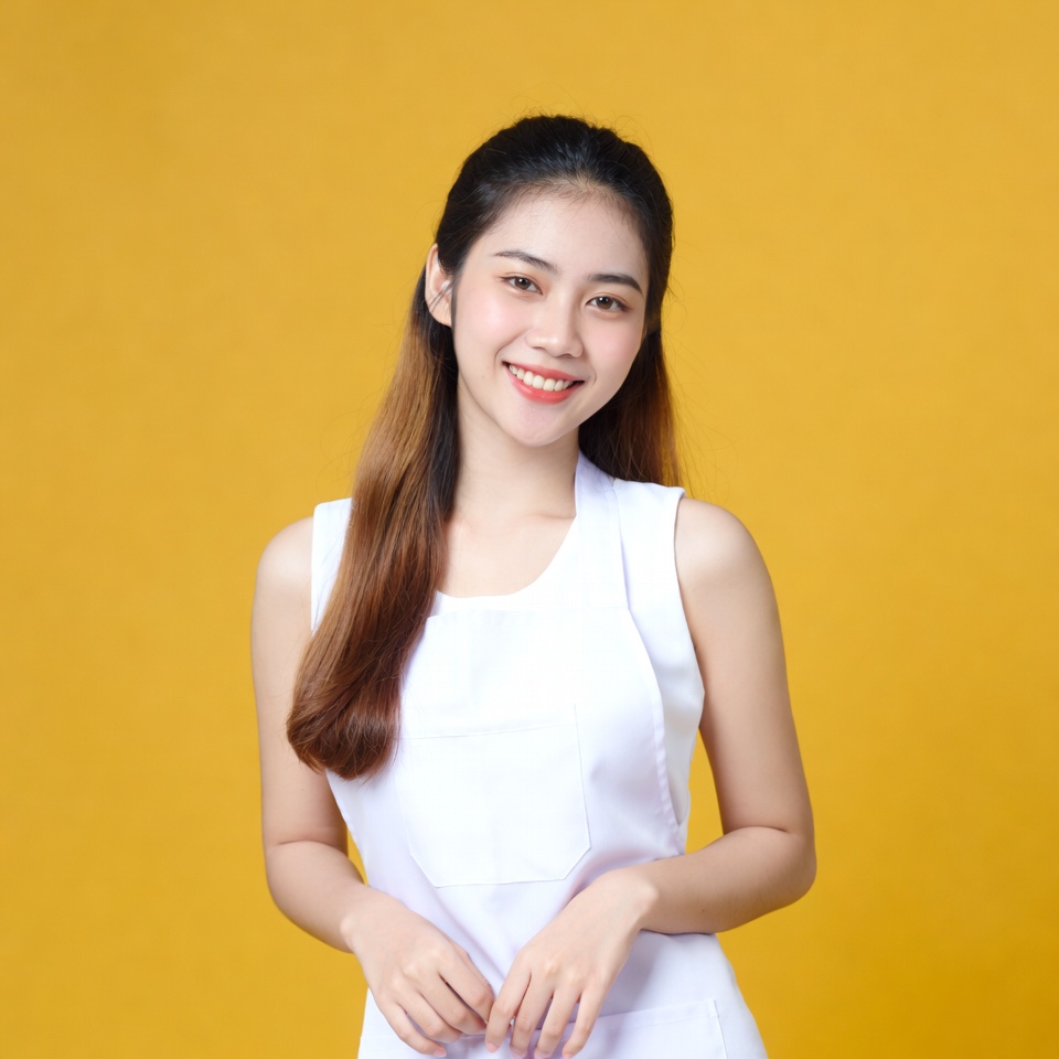 Asian woman in white apron Asian woman in white apron