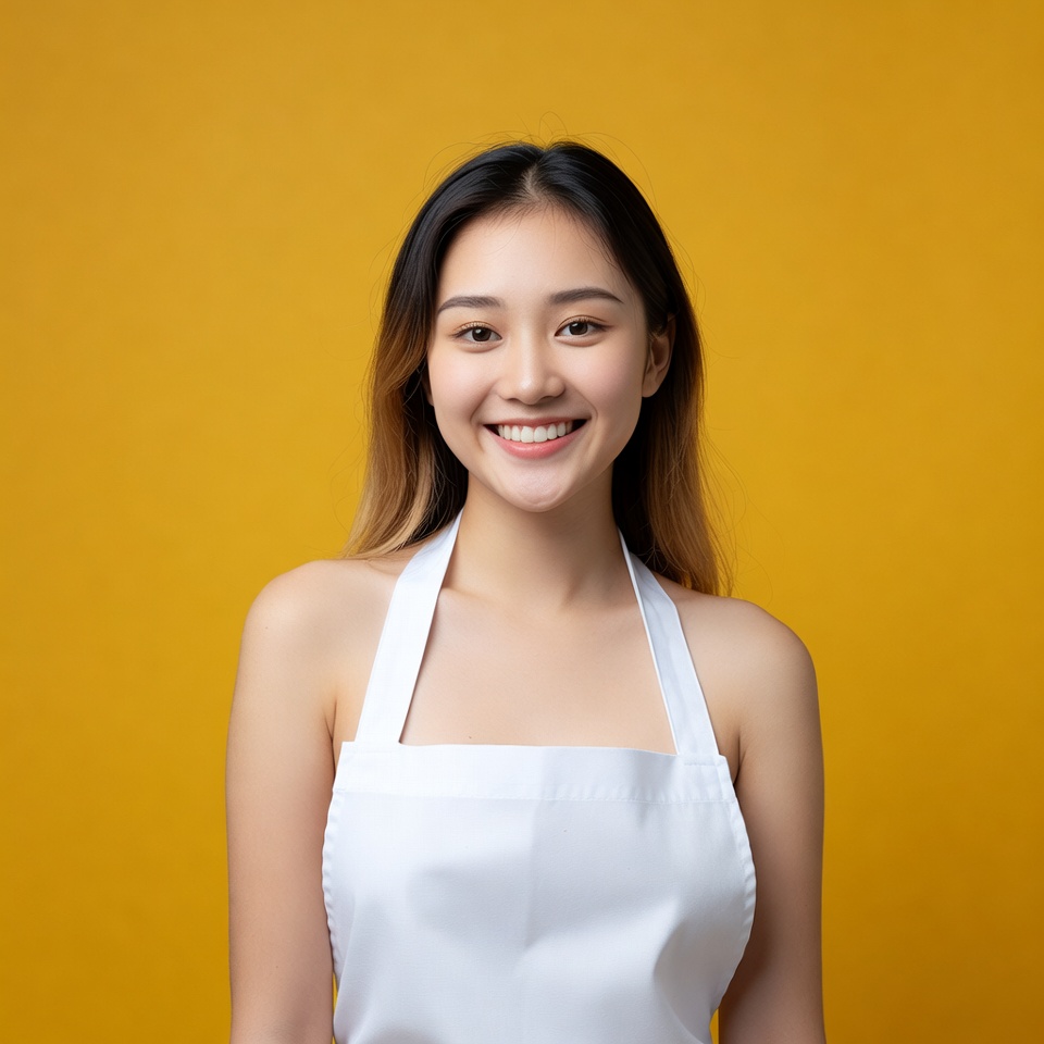 Asian woman in white apron Asian woman in white apron