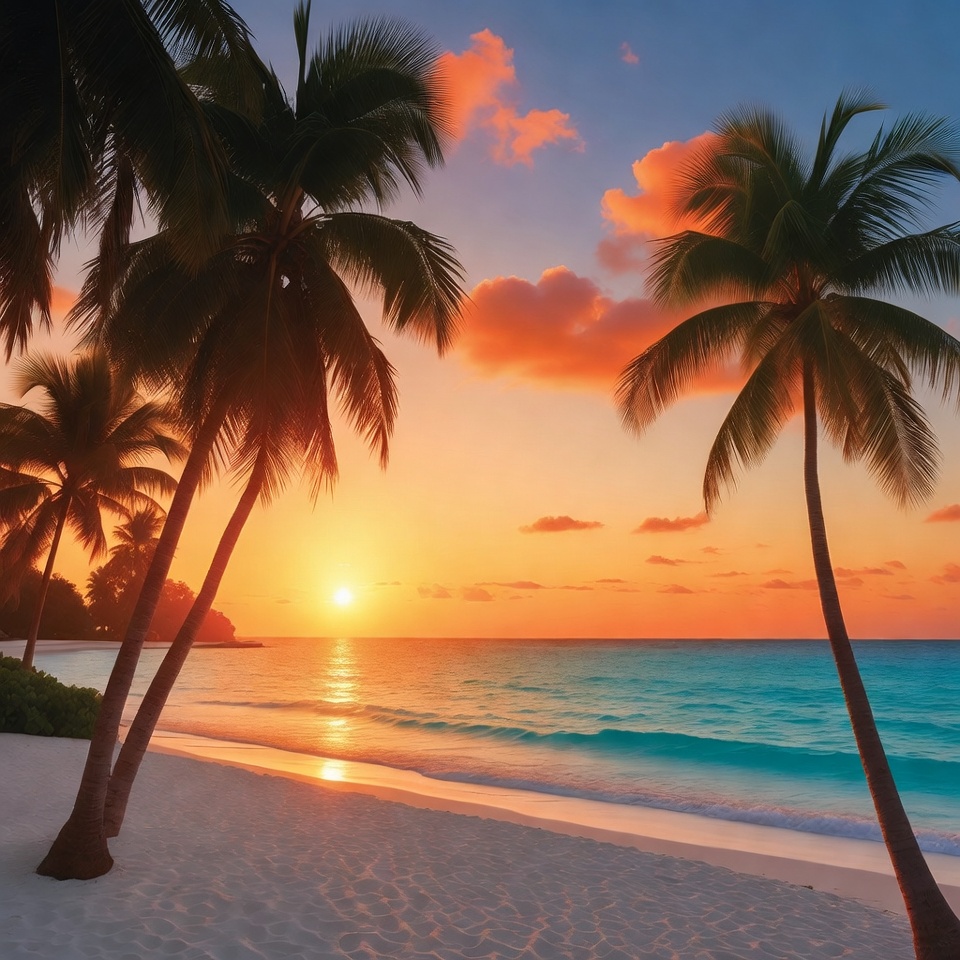 Tropical Beach Palm Trees Sunset Tropical Beach Palm Trees Sunset