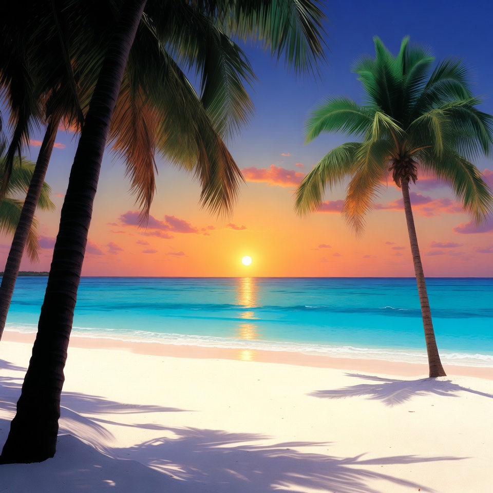 Tropical Beach Sunset with Palm Trees Tropical Beach Sunset with Palm Trees