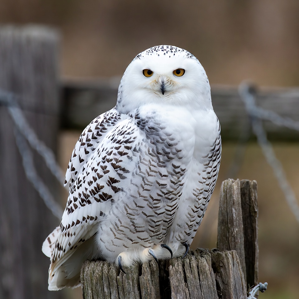 Snowy Owl Perched on Wooden Post Snowy Owl Perched on Wooden Post