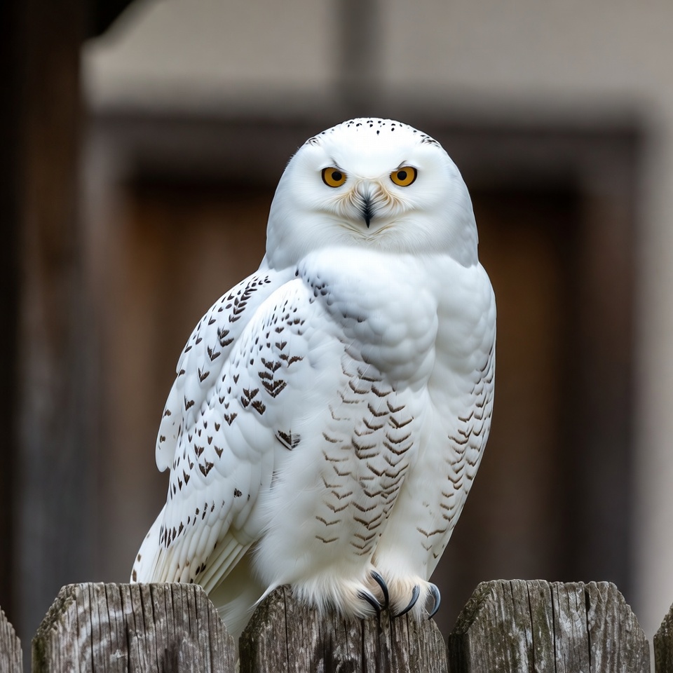 Snowy Owl Perched on Wooden Fence Snowy Owl Perched on Wooden Fence
