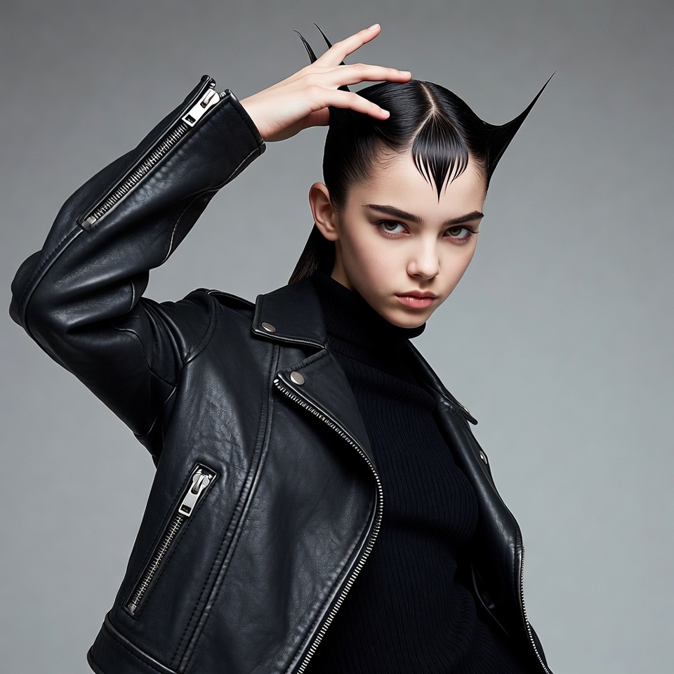 Woman with pointed black hairstyle Woman with pointed black hairstyle