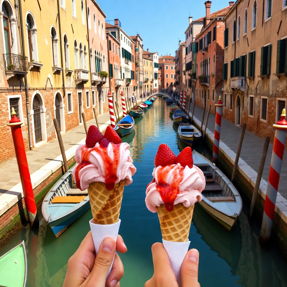 Strawberry Ice Cream Cones Venice Canal Strawberry Ice Cream Cones Venice Canal