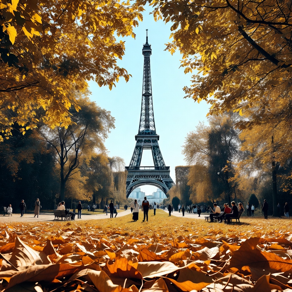 Eiffel Tower framed by autumn trees Eiffel Tower framed by autumn trees
