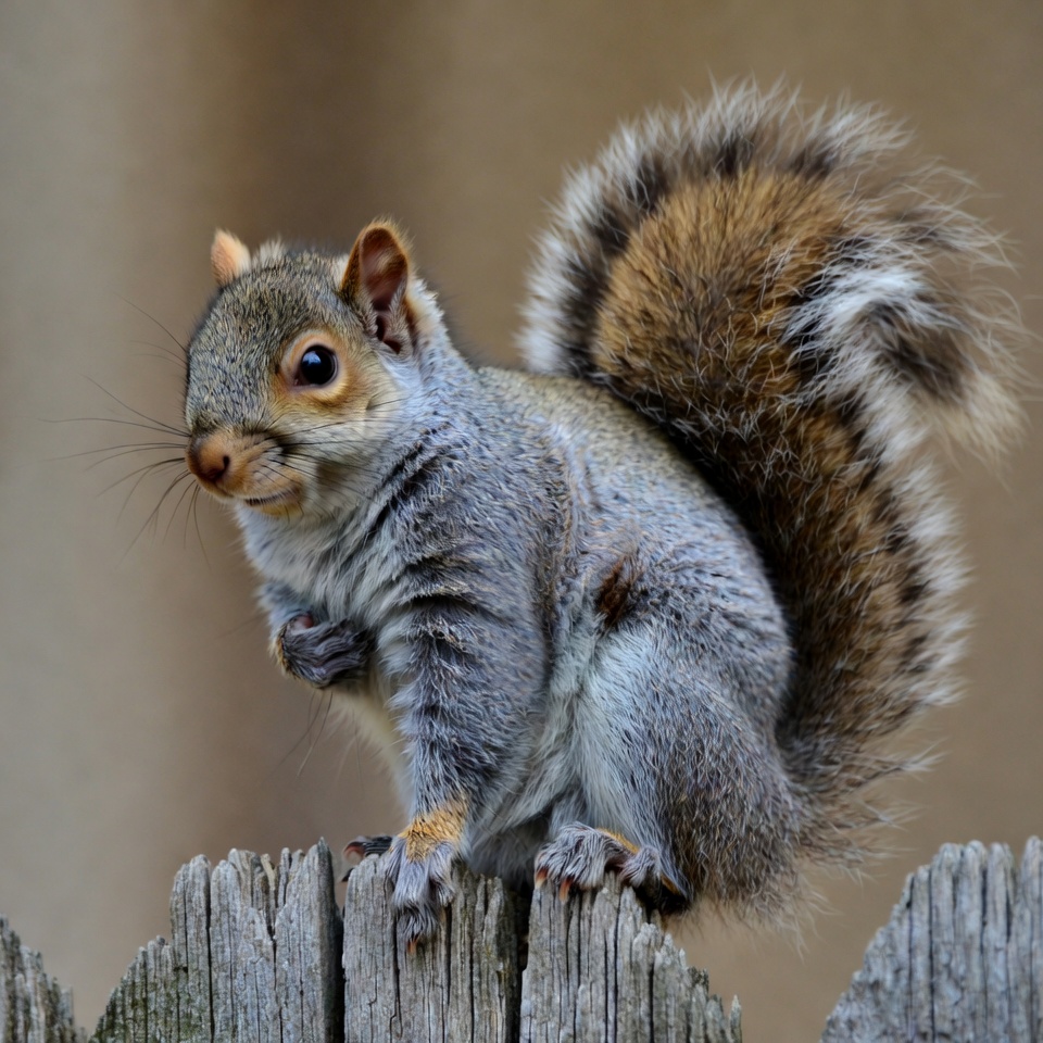 Gray squirrel on wooden fence Gray squirrel on wooden fence