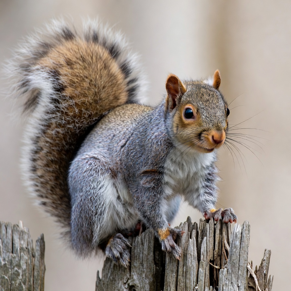 Gray squirrel on wooden stump Gray squirrel on wooden stump