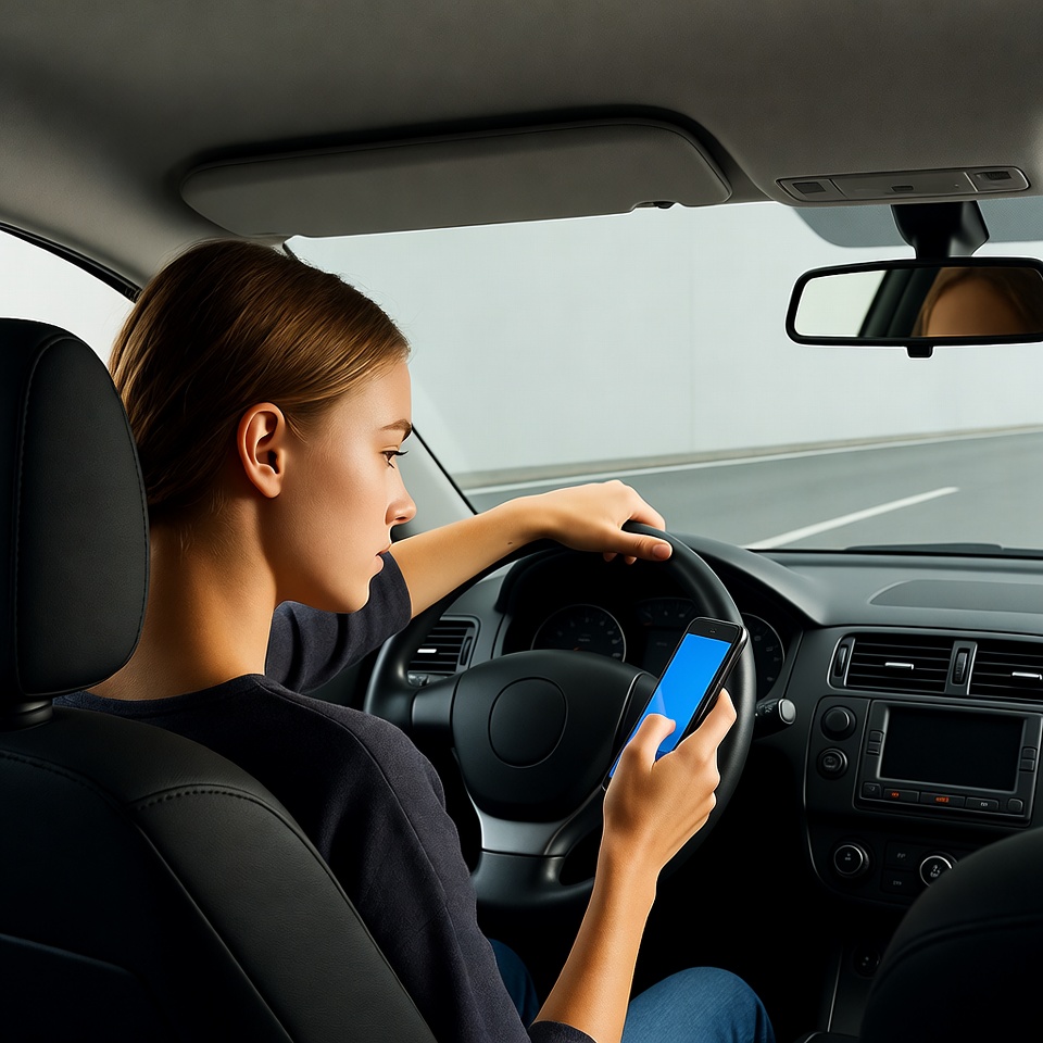 Woman driving car using phone Woman driving car using phone