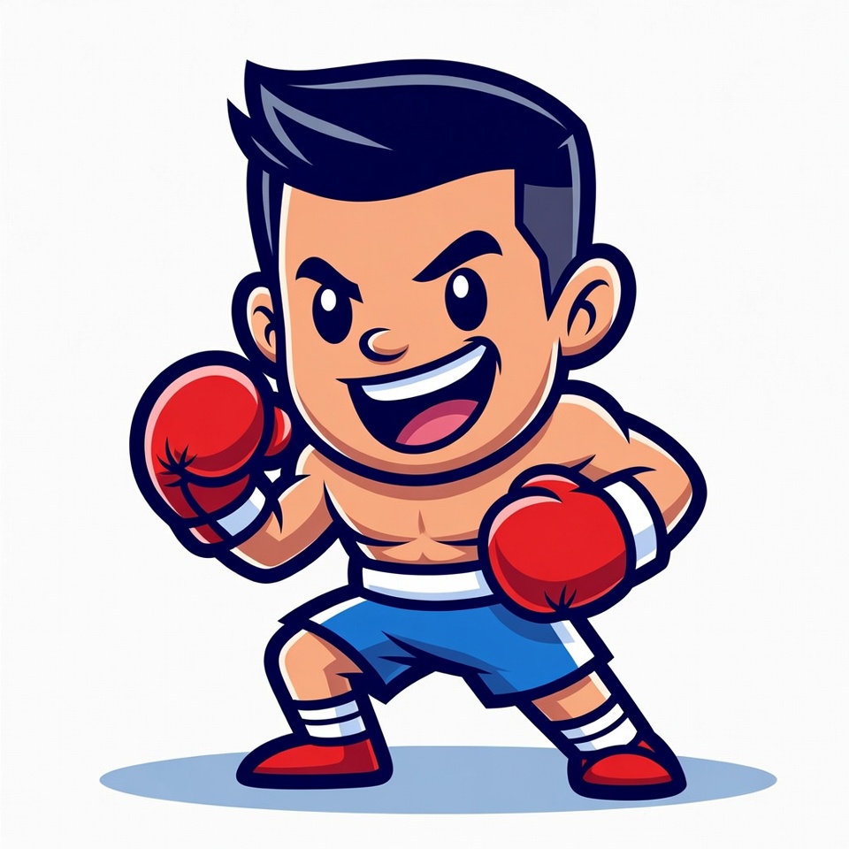 Cartoon Boxer Man in Fighting Pose Cartoon Boxer Man in Fighting Pose