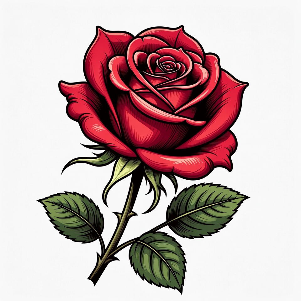Red Rose Illustration with Stem Red Rose Illustration with Stem