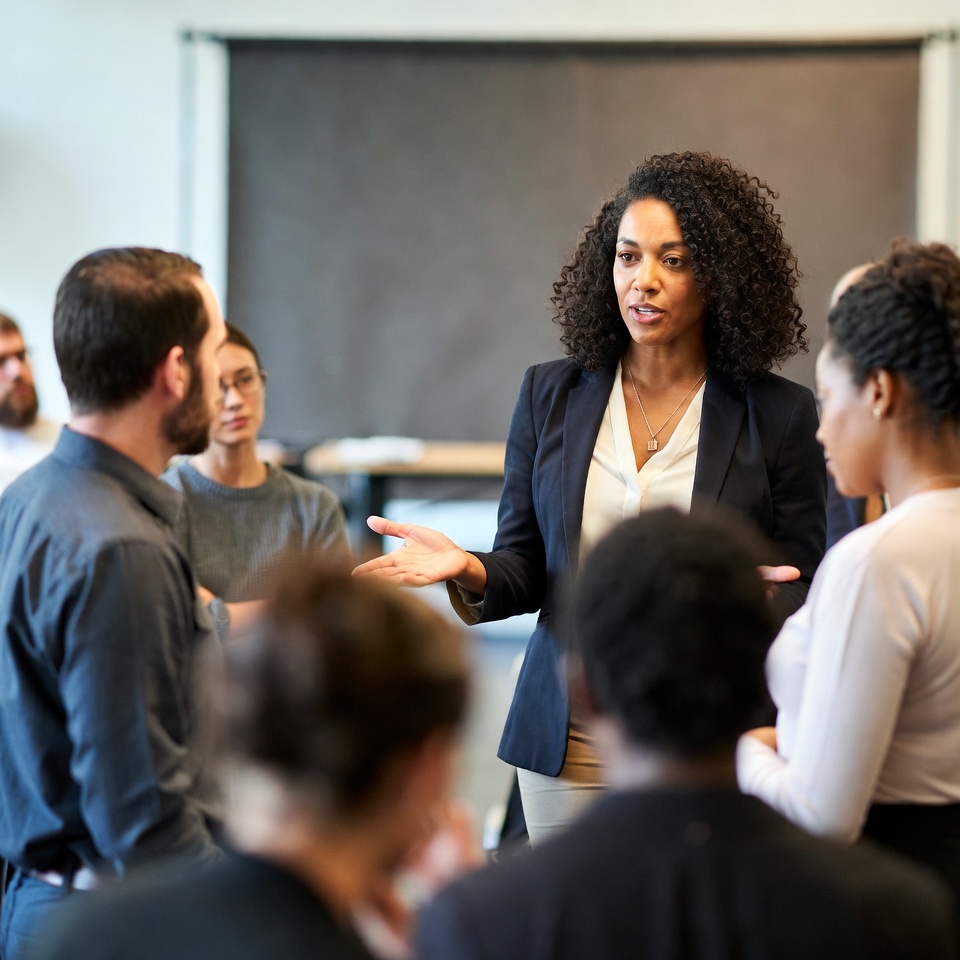 African-American woman leading group discussion African-American woman leading group discussion