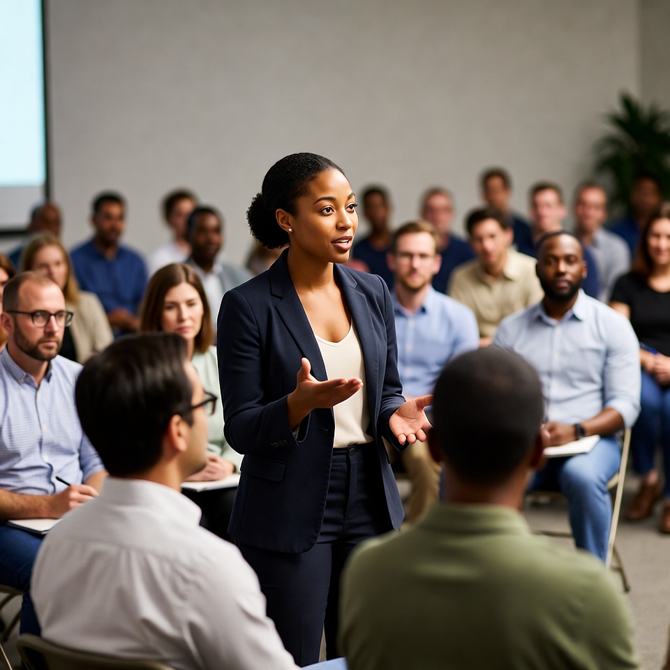 African-American woman leading meeting African-American woman leading meeting