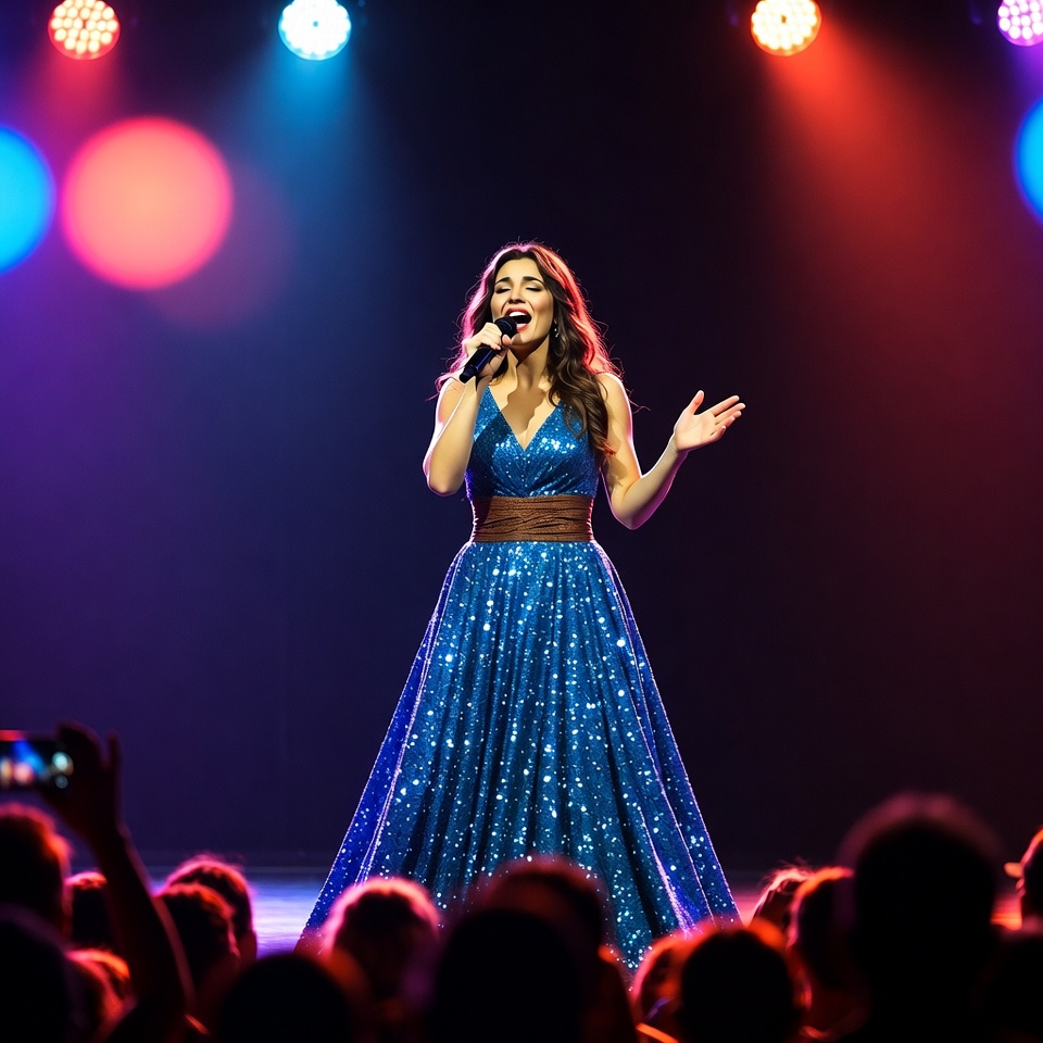 Woman singing on stage with crowd Woman singing on stage with crowd