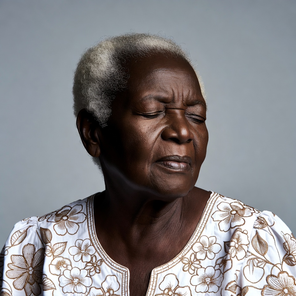 Elderly African woman with thoughtful expression Elderly African woman with thoughtful expression