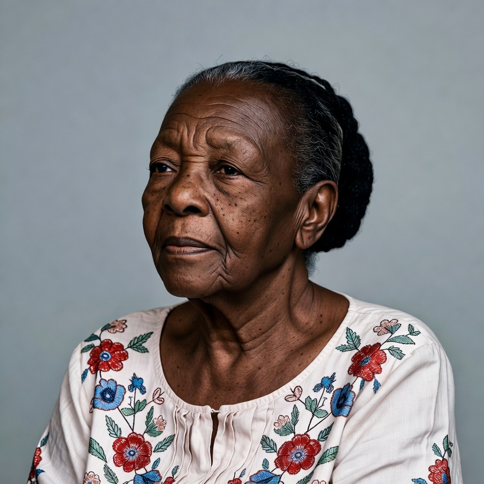 Elderly African-American woman in floral blouse Elderly African-American woman in floral blouse