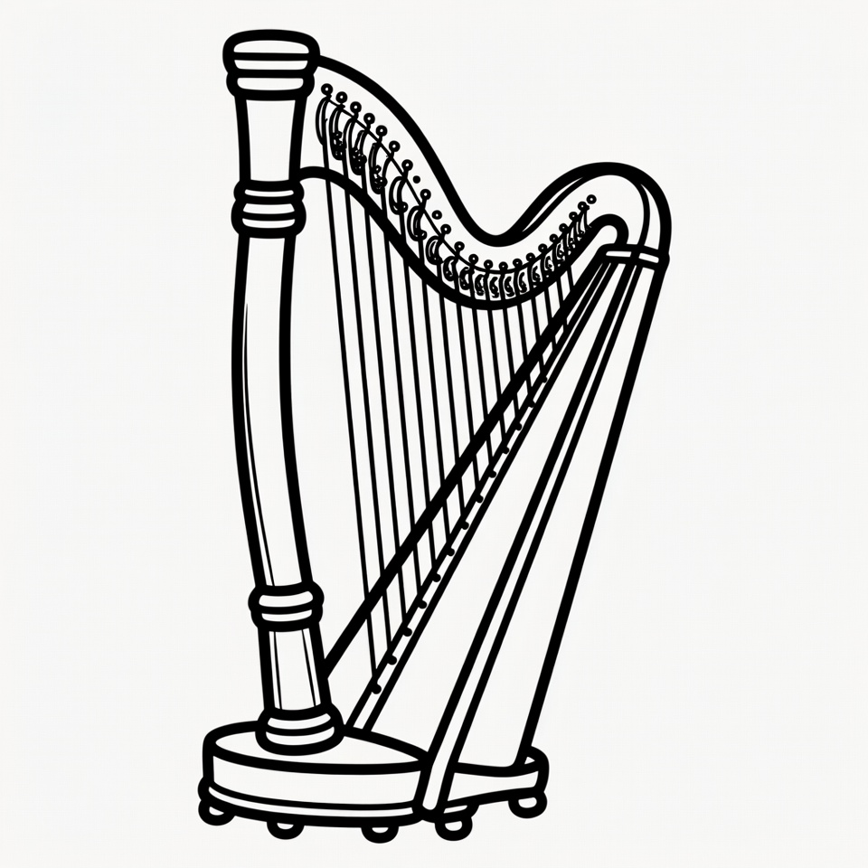 Black and white harp illustration Black and white harp illustration