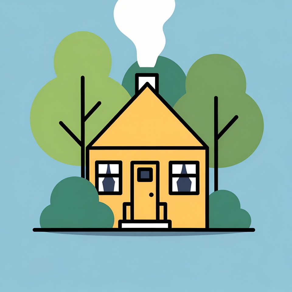 Yellow house with chimney smoke Yellow house with chimney smoke