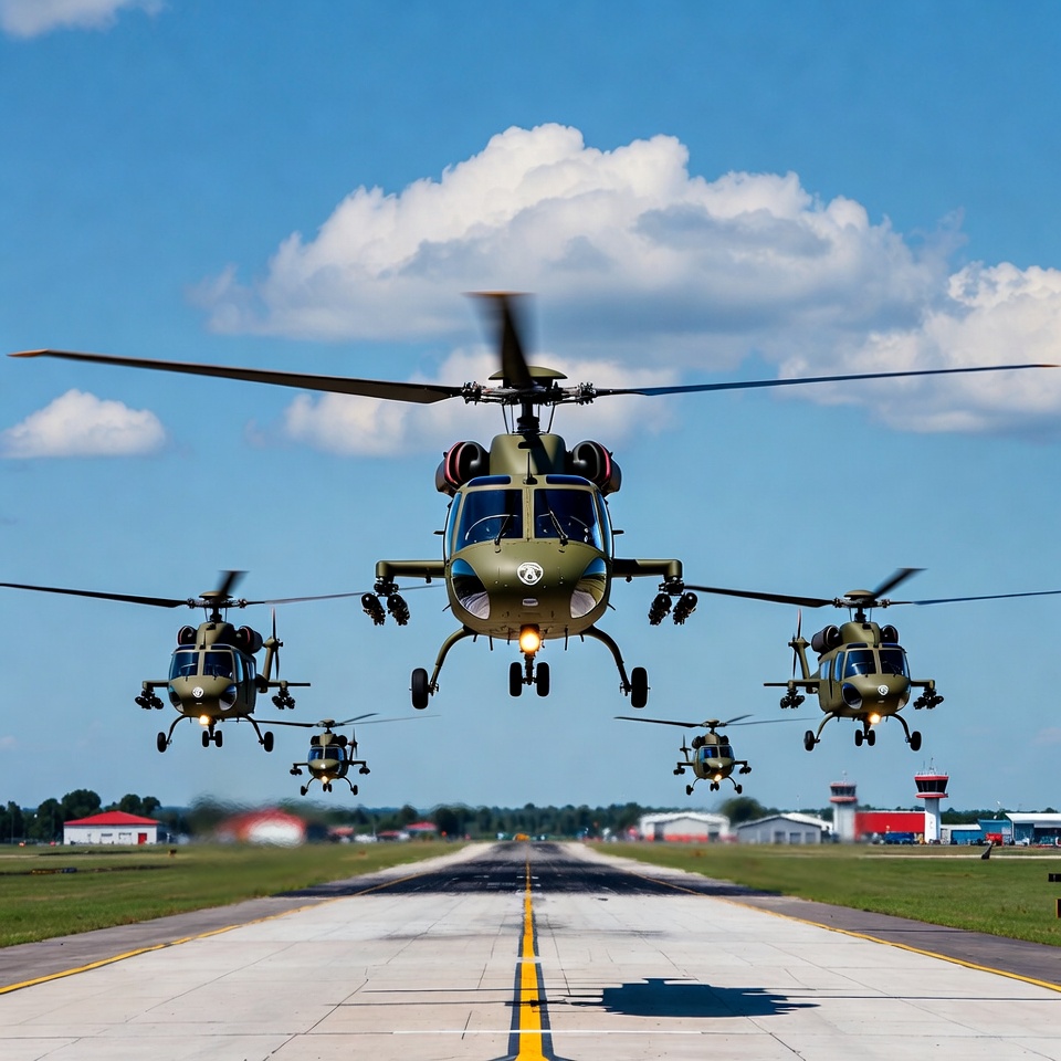 Military Helicopters Landing on Runway Military Helicopters Landing on Runway