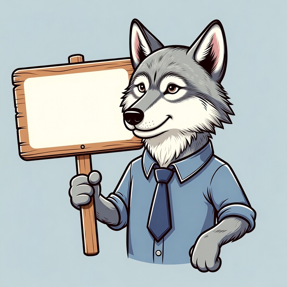 Wolf holding blank sign Wolf holding blank sign