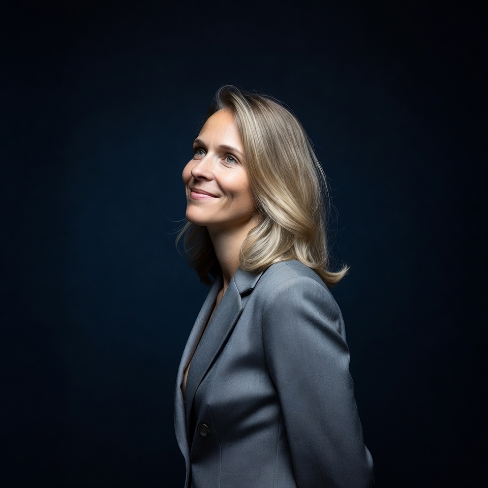 Smiling blonde woman in gray suit Smiling blonde woman in gray suit