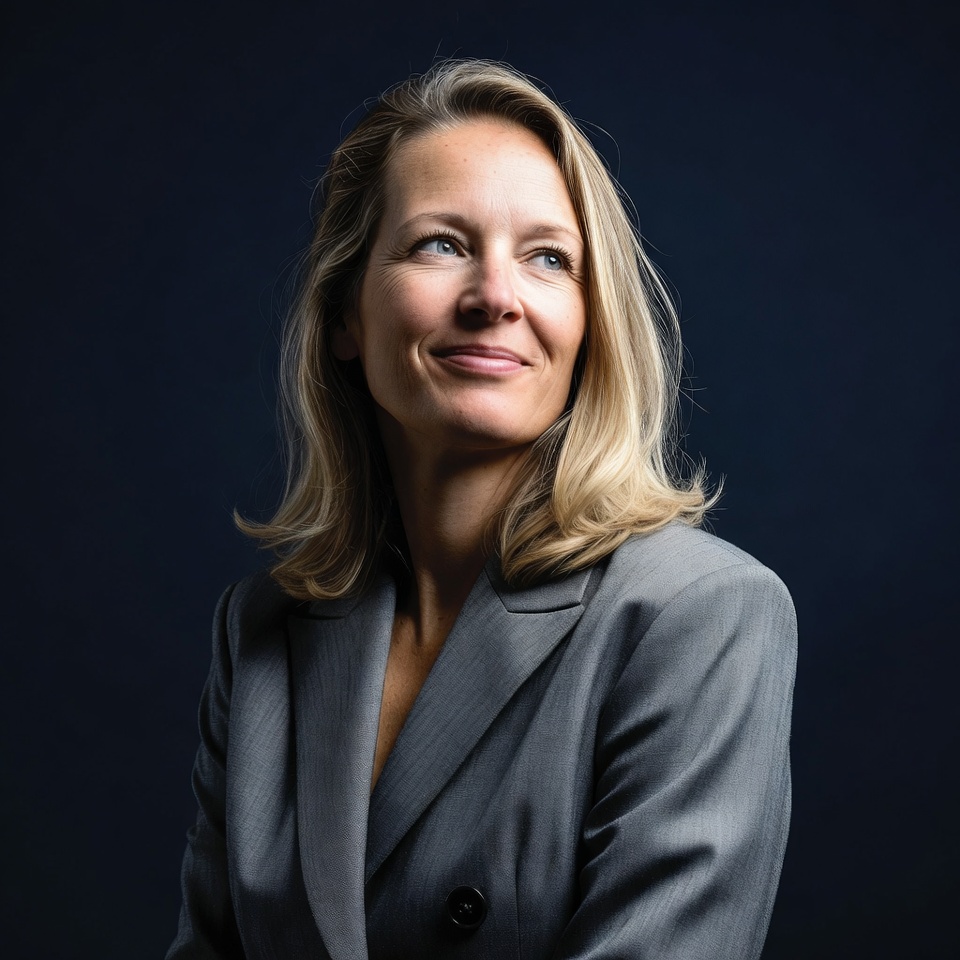 Smiling woman in gray suit Smiling woman in gray suit