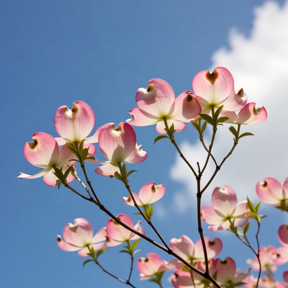 Pink Dogwood Flowers Against Blue Sky Pink Dogwood Flowers Against Blue Sky