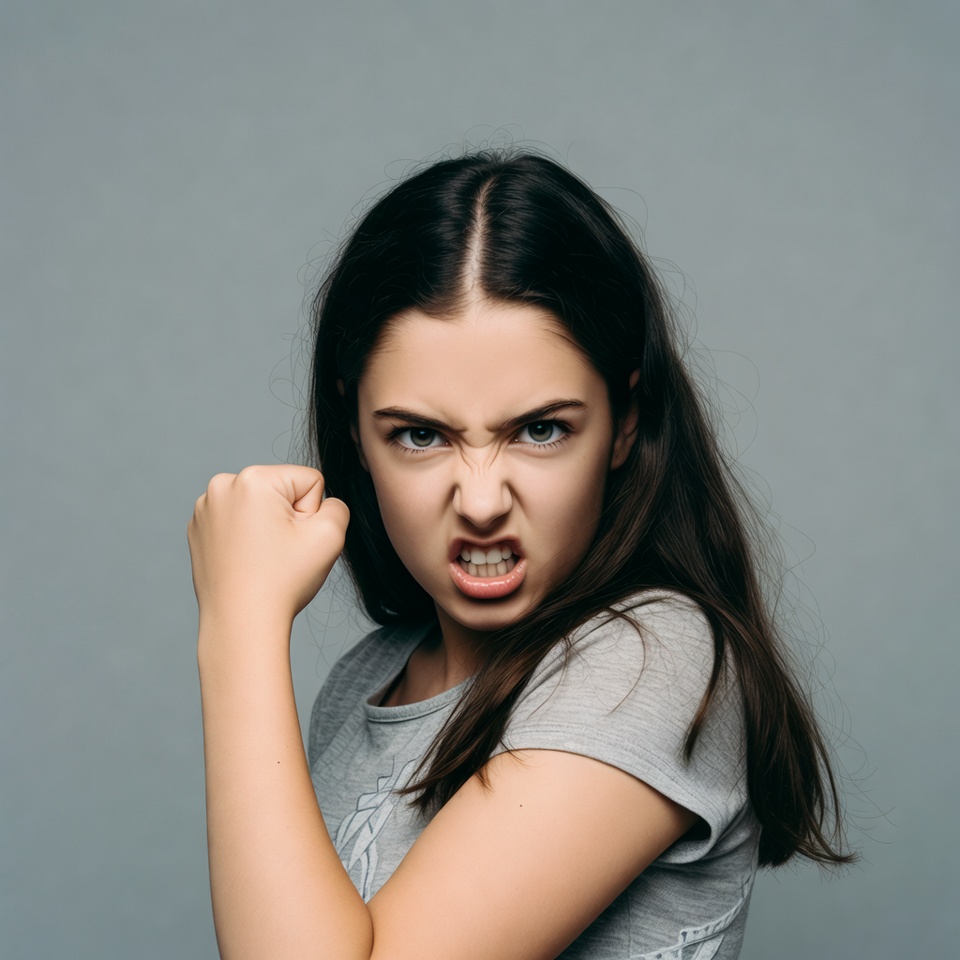 Angry woman clenching fist Angry woman clenching fist