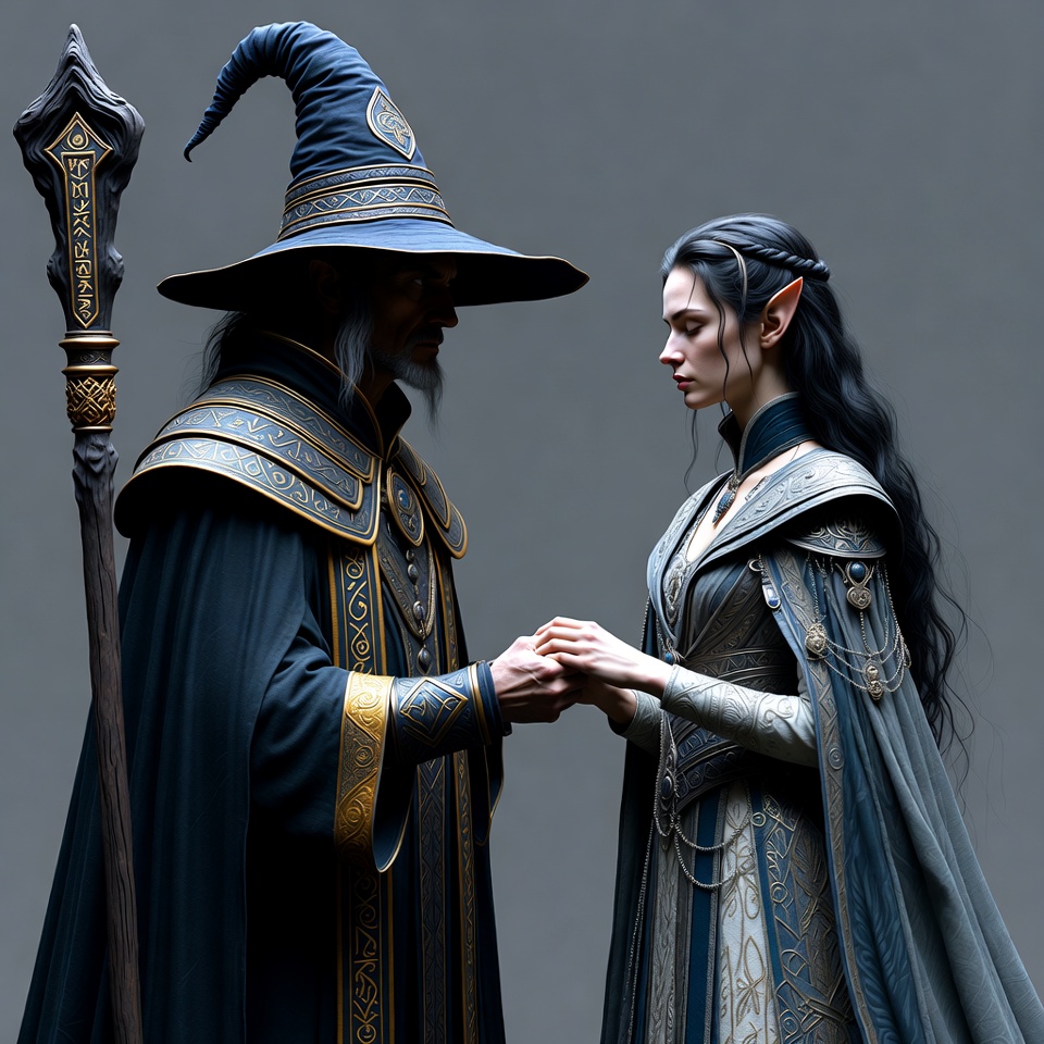 Wizard and Elf Woman Holding Hands Wizard and Elf Woman Holding Hands