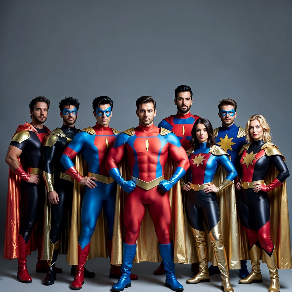 Group of Superheroes Posing Together Group of Superheroes Posing Together