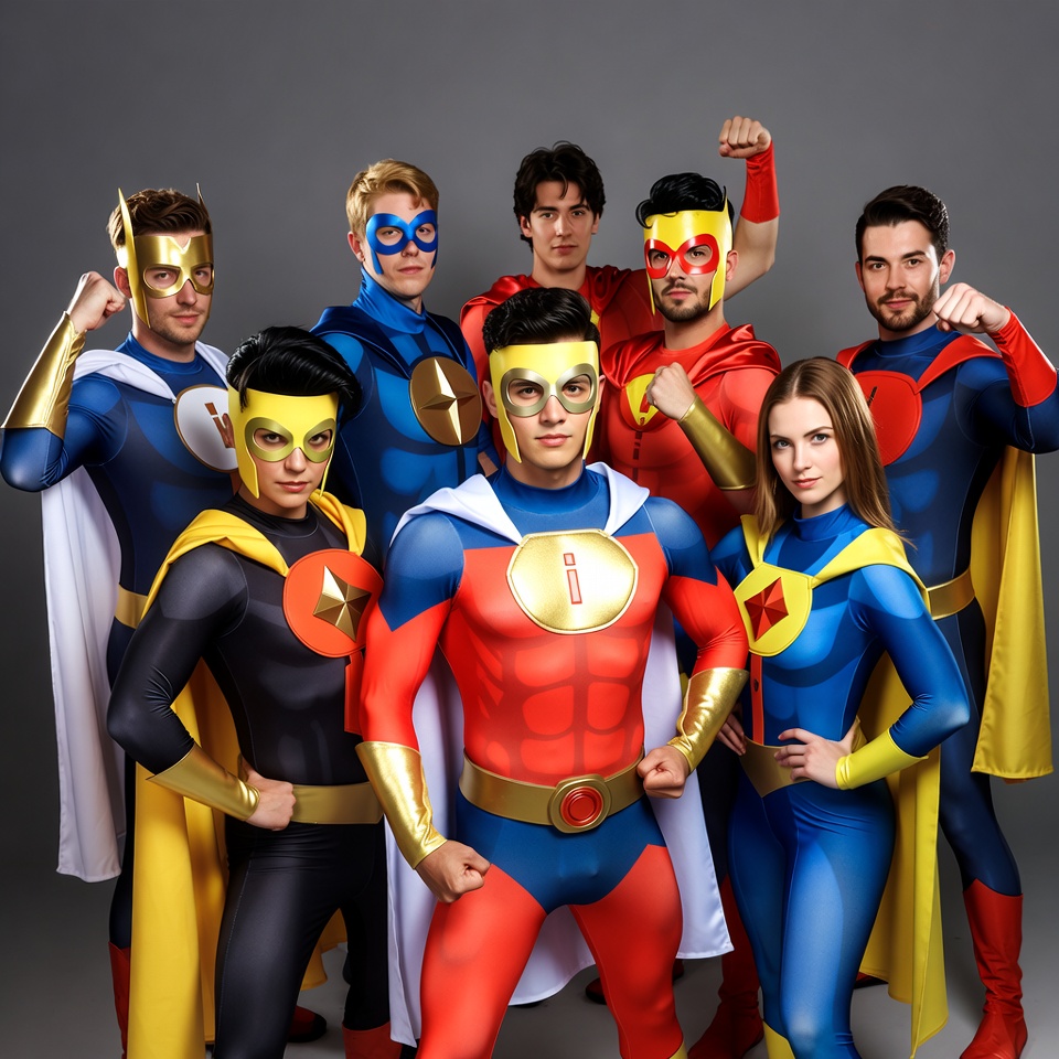 Group of Superheroes Posing Together Group of Superheroes Posing Together