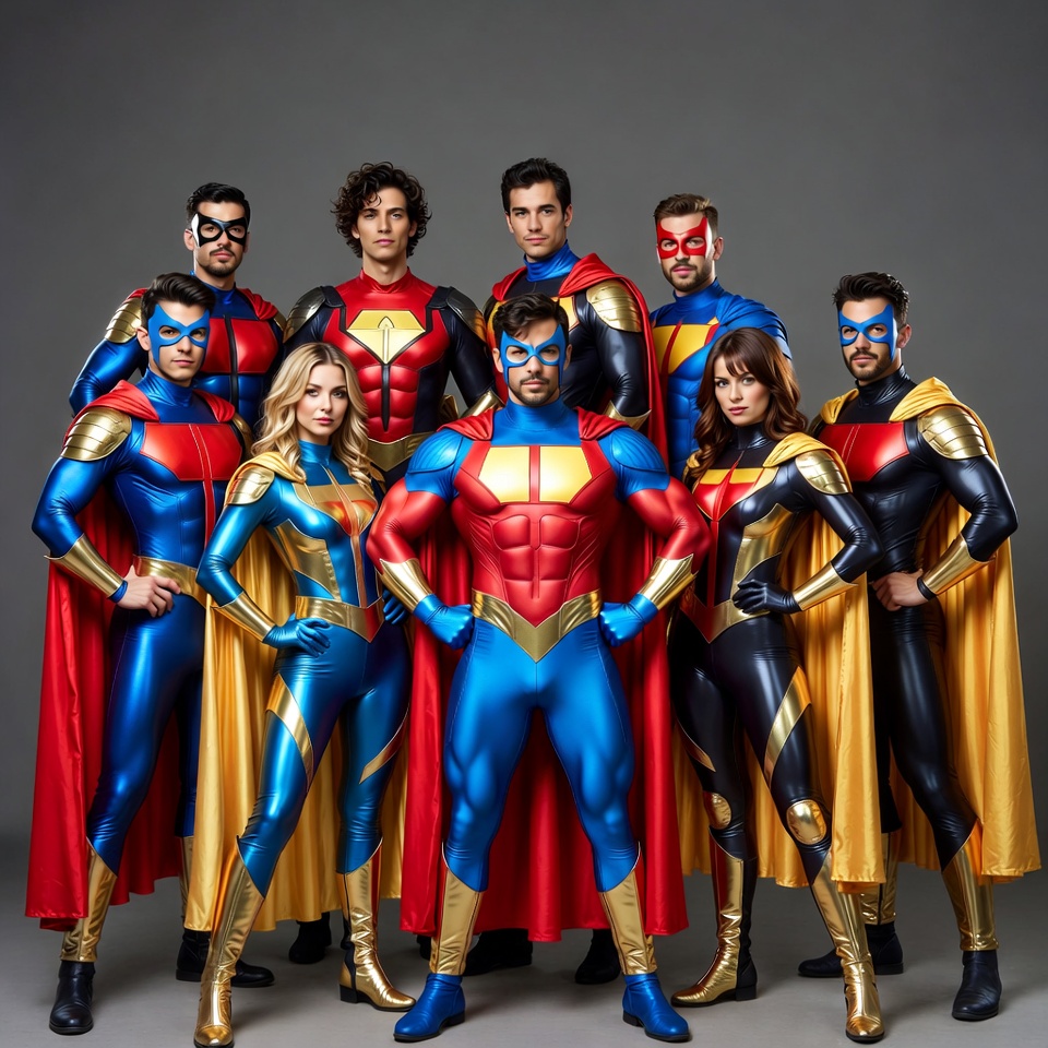 Group of Superheroes Posing Together Group of Superheroes Posing Together