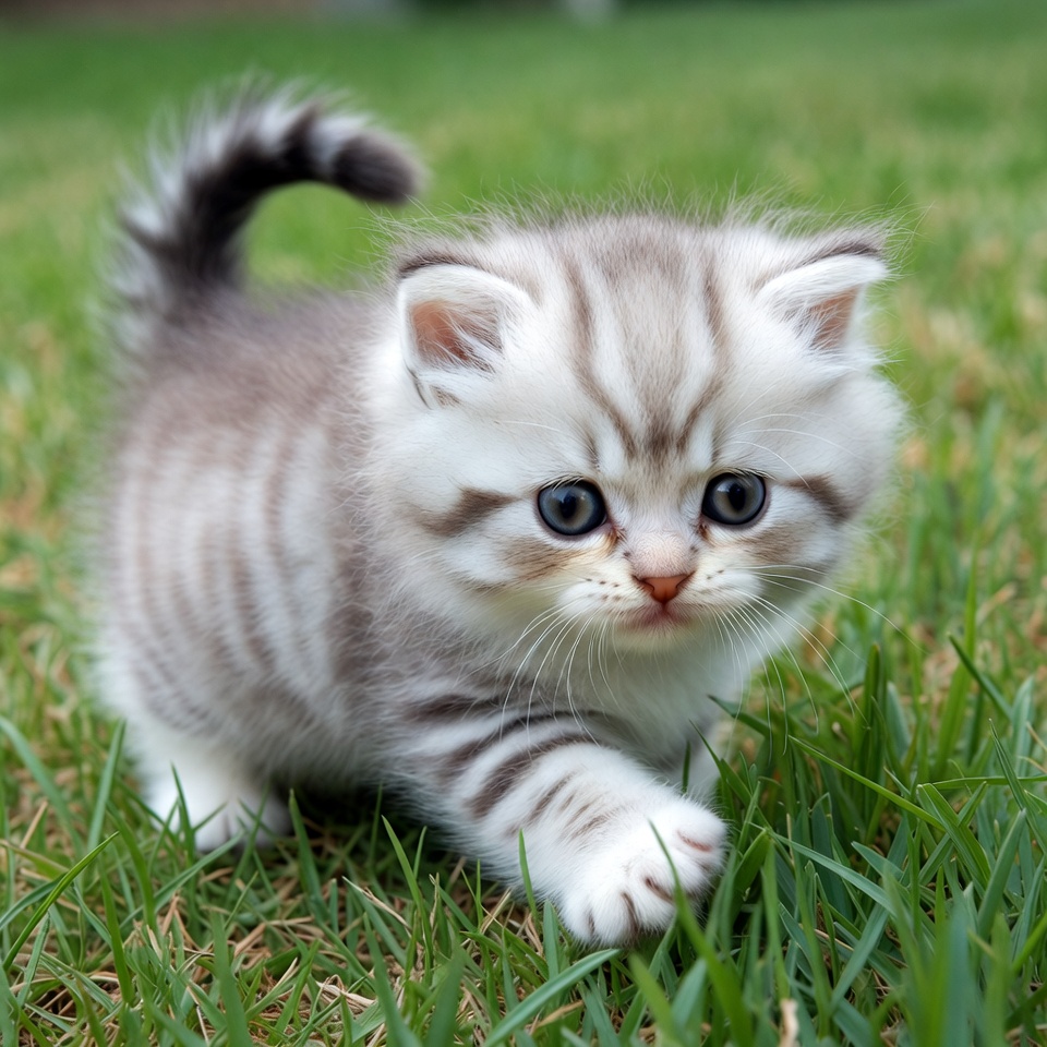 Fluffy British Shorthair Kitten on Grass Fluffy British Shorthair Kitten on Grass