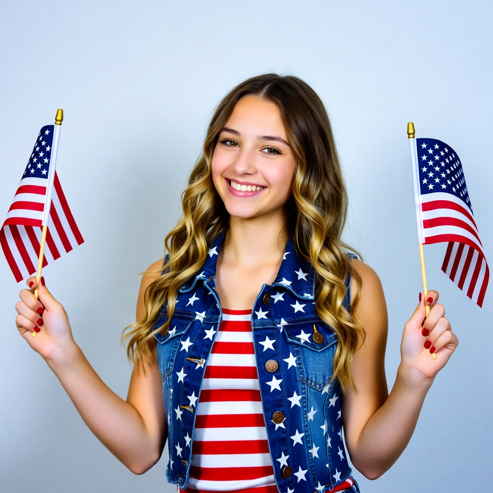 Girl holding American flags Girl holding American flags