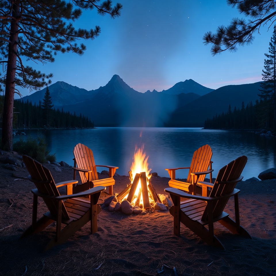 Campfire and Adirondack Chairs by Mountain Lake Campfire and Adirondack Chairs by Mountain Lake