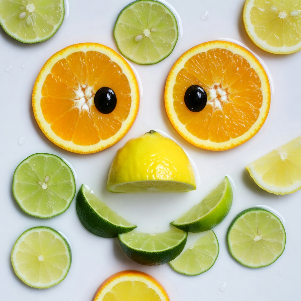 Happy face from oranges and limes Happy face from oranges and limes
