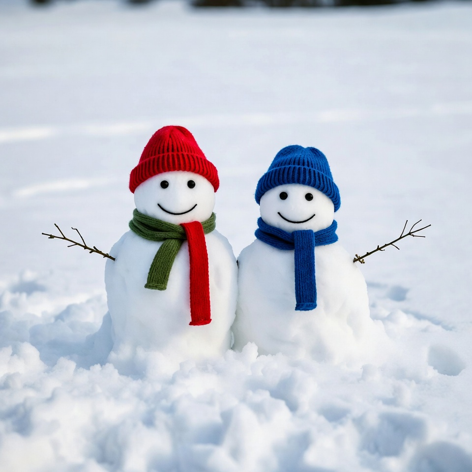 Two Snowmen with Scarves in Snow Two Snowmen with Scarves in Snow