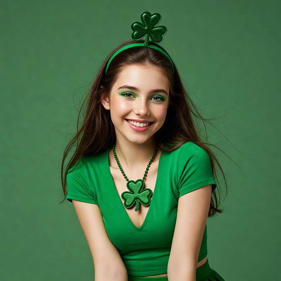 Girl in green shamrock St. Patrick's outfit Girl in green shamrock St. Patrick's outfit