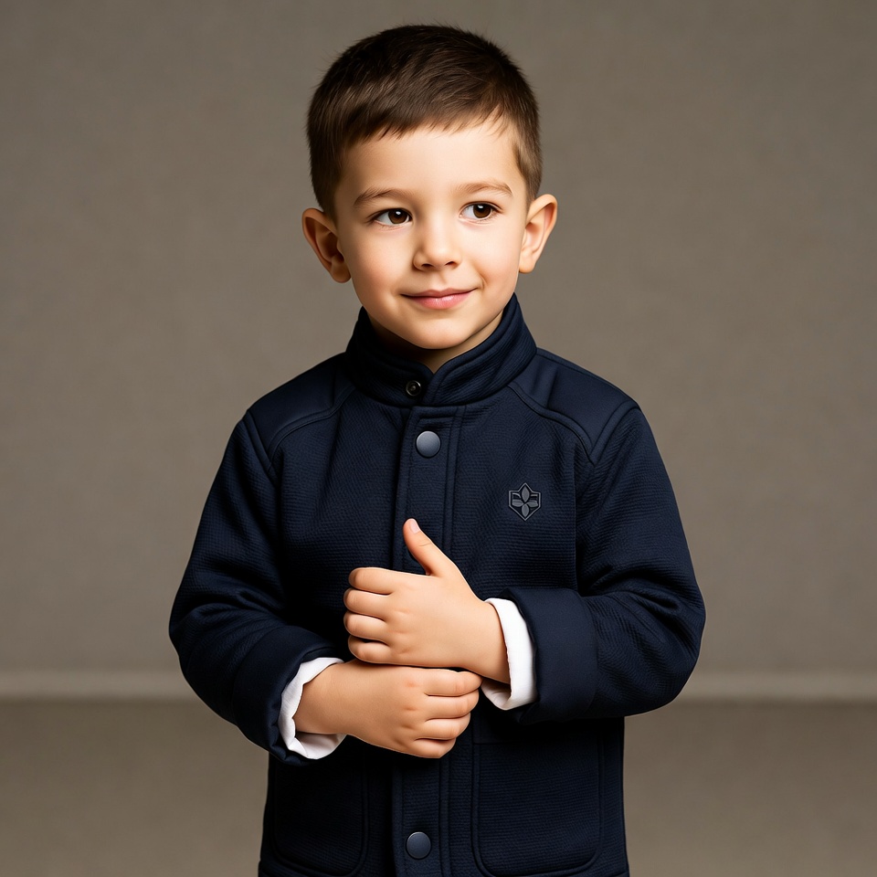 Smiling boy in navy jacket Smiling boy in navy jacket