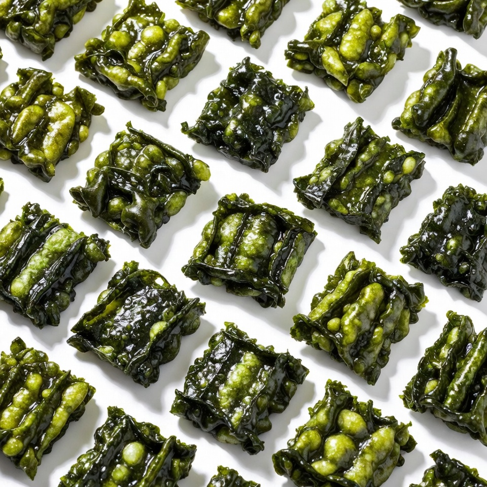 Green Seaweed Snacks on White Background Green Seaweed Snacks on White Background