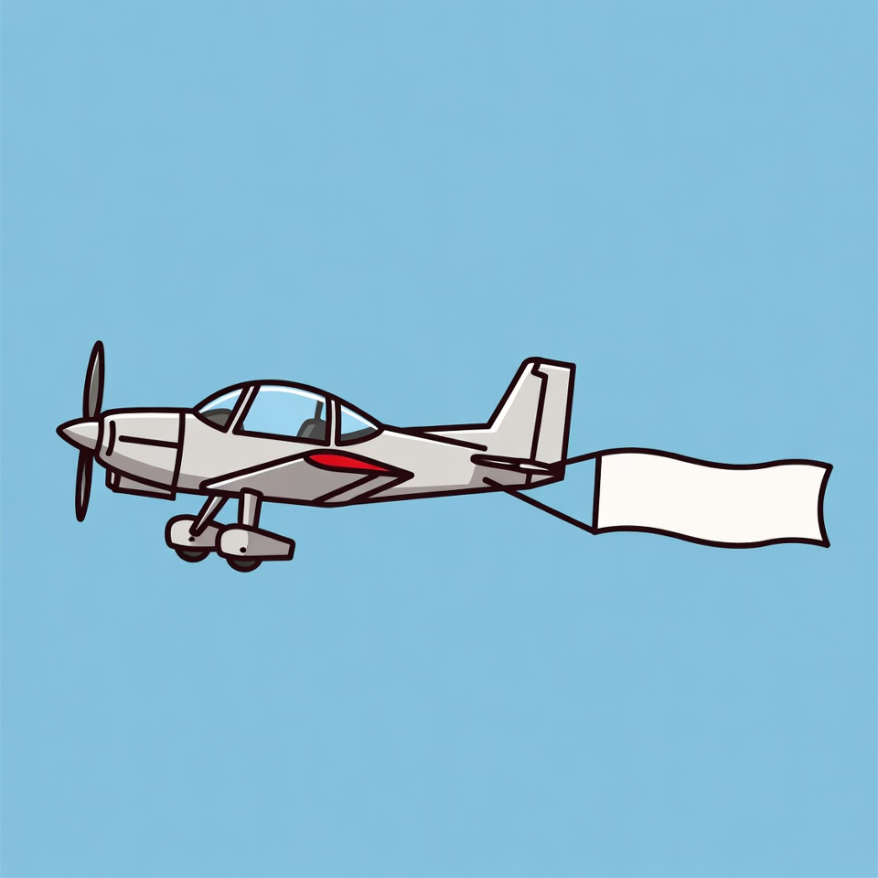 Cartoon Airplane Pulling Blank Banner Cartoon Airplane Pulling Blank Banner