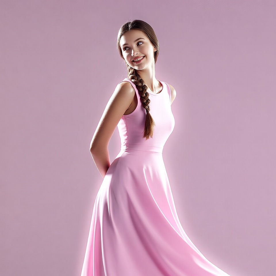 Woman in pink dress smiling sideways Woman in pink dress smiling sideways