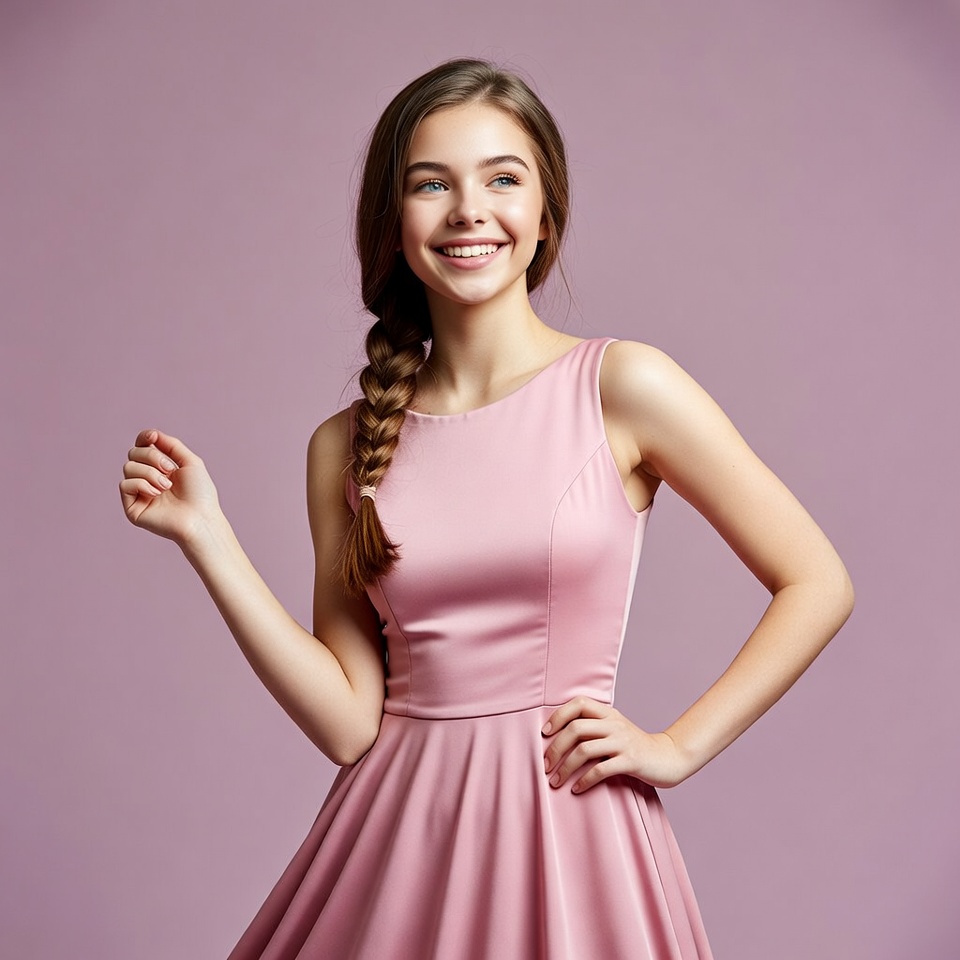 Teen girl smiling in pink dress Teen girl smiling in pink dress