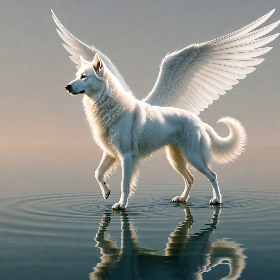 White Winged Wolf Standing on Water White Winged Wolf Standing on Water