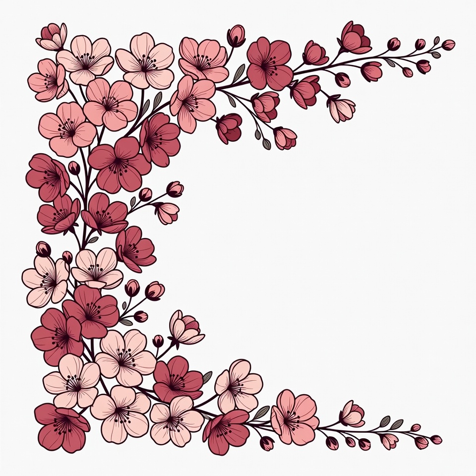 Pink Cherry Blossom Corner Border Pink Cherry Blossom Corner Border