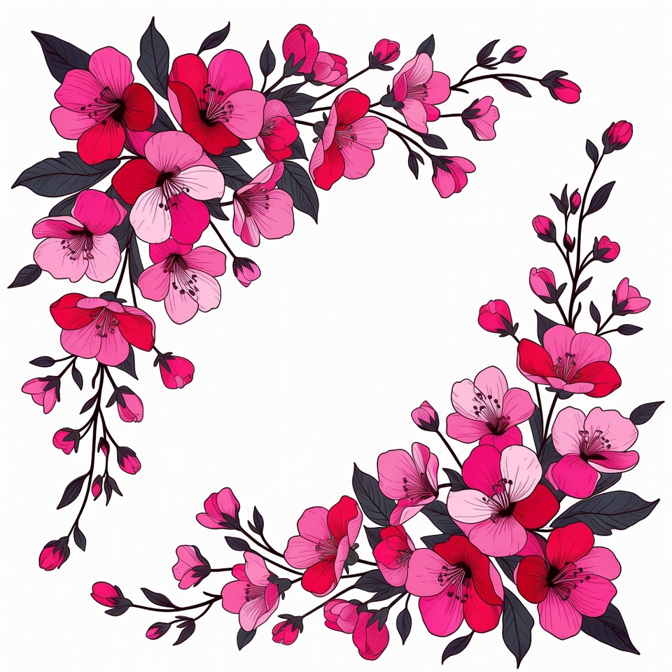 Pink Cherry Blossom Corner Illustration Pink Cherry Blossom Corner Illustration